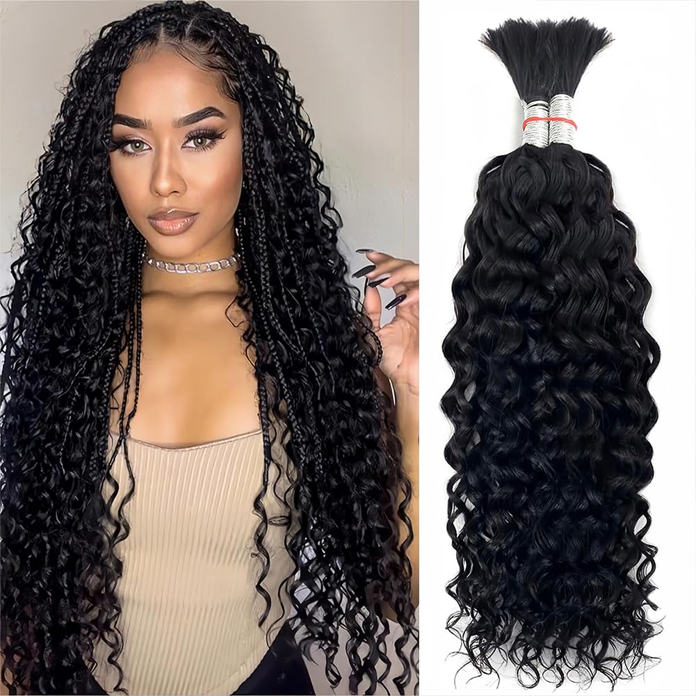 Amella Water Wave Human Braiding Hair Bulk Human Hair For Braiding 24Inch Human Braiding Hair For Boho Braids (1pack-2bundles) Human Hair Braiding Hair 100%Unprocessed Brazilian Virgin Human Hair 100g