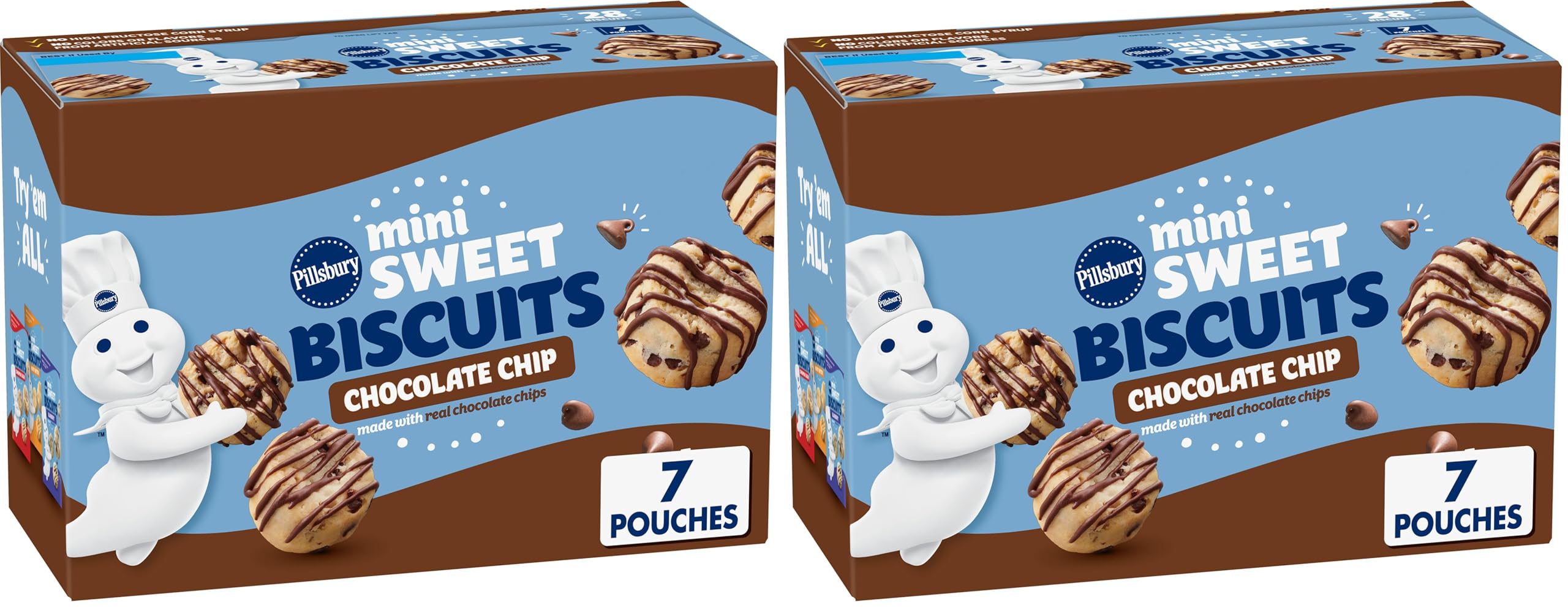 Pillsbury Mini Sweet Biscuits, Chocolate Chip, 10.5 oz, 7 Count Box (Pack of 2)