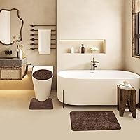 Vista 7 de Juego de 3 alfombras de baño de felpilla suave de lujo, absorbentes, peludas y antideslizantes, tapete de inodoro en forma de U + tapete de ducha +