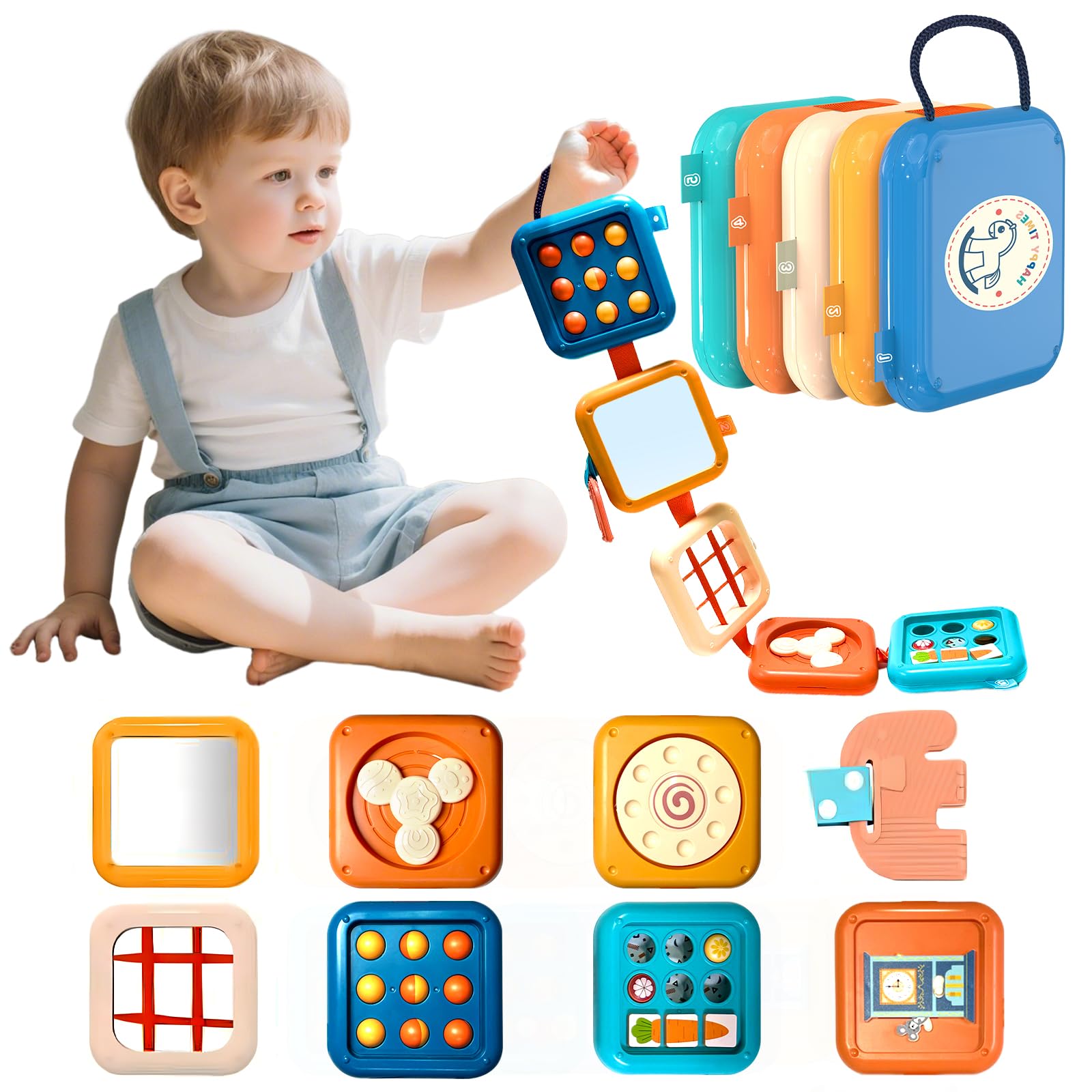 Woollywink Baby Spielzeug ab 1 Jahr, Montessori Spielzeug 1 2 3 Jahre, Multisensorisches Spielzeug für Kinder auf Reisen, Busy Board Montessori Alter 12 18 Monate +, Motorik Aktivitätswürfel Stapelbar