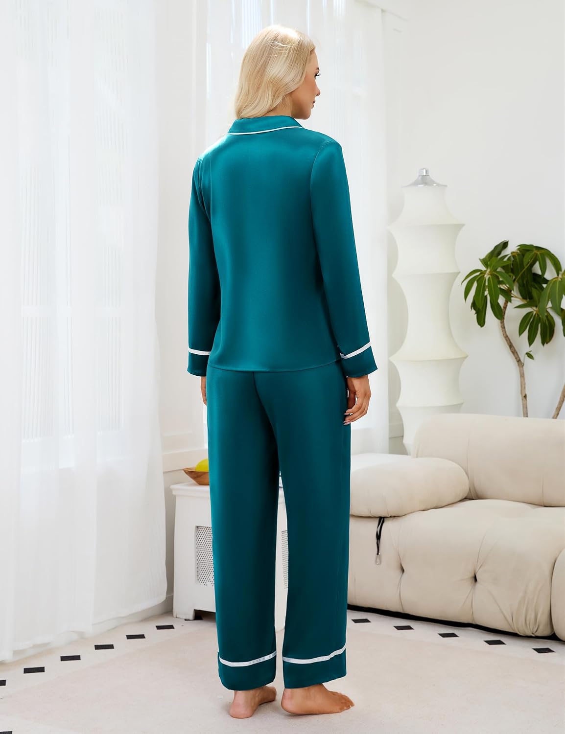 Blooming Jelly Womens Silk Pajama Sets Satin Long Sleeve Lounge SetsFall Matching 2 Piece PJ - Image 3