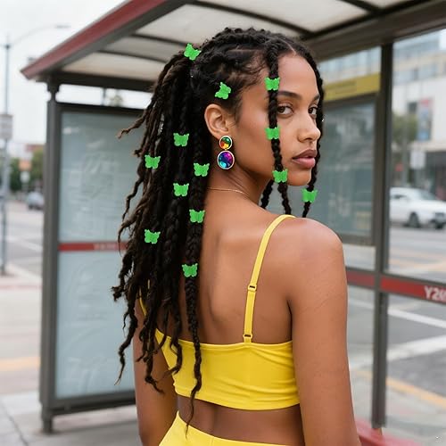 Miniatura 3 de YISSION 60 pinzas para el cabello de mariposa verde mate, lindas pinzas pequeñas de mariposa con caja paquete de los años 90 Y2K accesorios para el