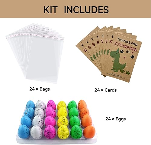 Miniatura 4 de Recuerdos de fiesta de dinosaurios – Suministros de fiesta de cumpleaños de dinosaurios – Paquete de 24 tarjetas para incubar huevos de dinosaurio a