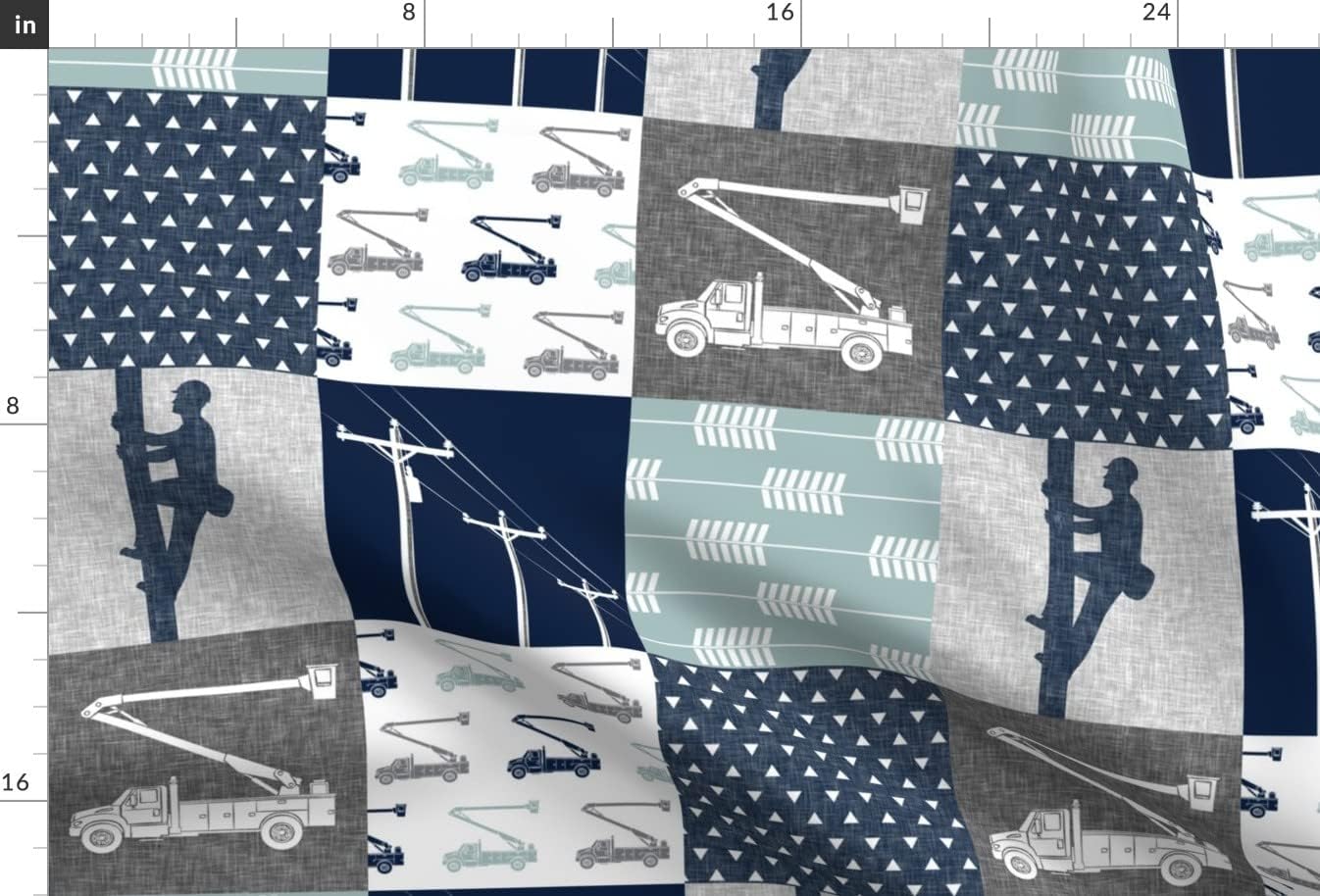 Spoonflower Fabric - Lineman Patchwork Navy & Grey Arrows Cheater Quilt Bucket Truck Boy Printed on Minky Fabric by The Yard - Sewing Baby Blankets Quilt Backing Plush