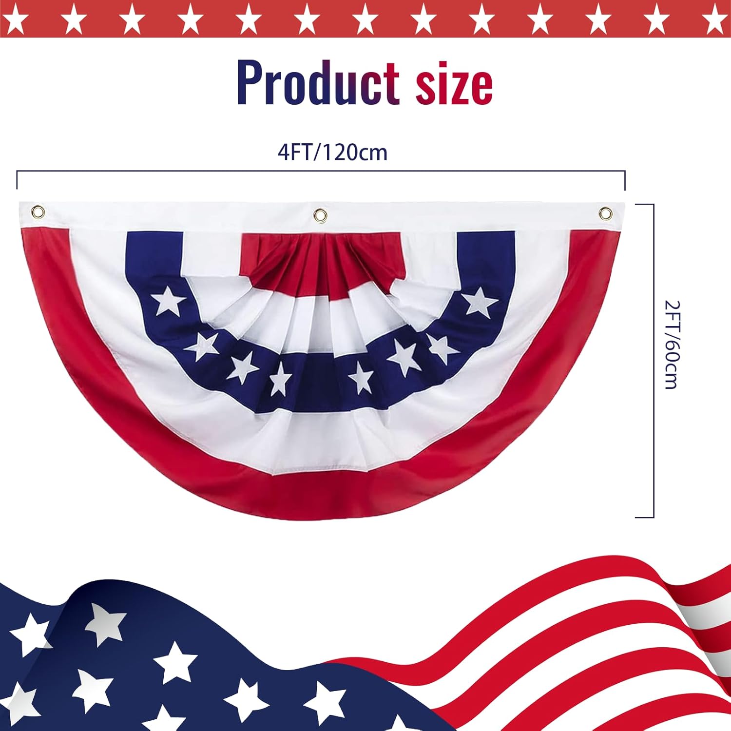 American Bunting Flags for 4th of July - 2x4 Ft USA Patriotic Pleated Half Fan Banner Flag for Outdoor Porch Decorations 4 pack