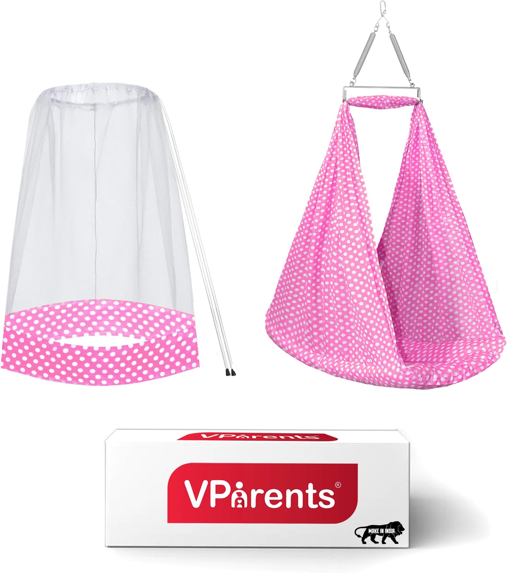 VParents Toddler Baby Swing Cradle with Mosquito Net and Spring (Pink)