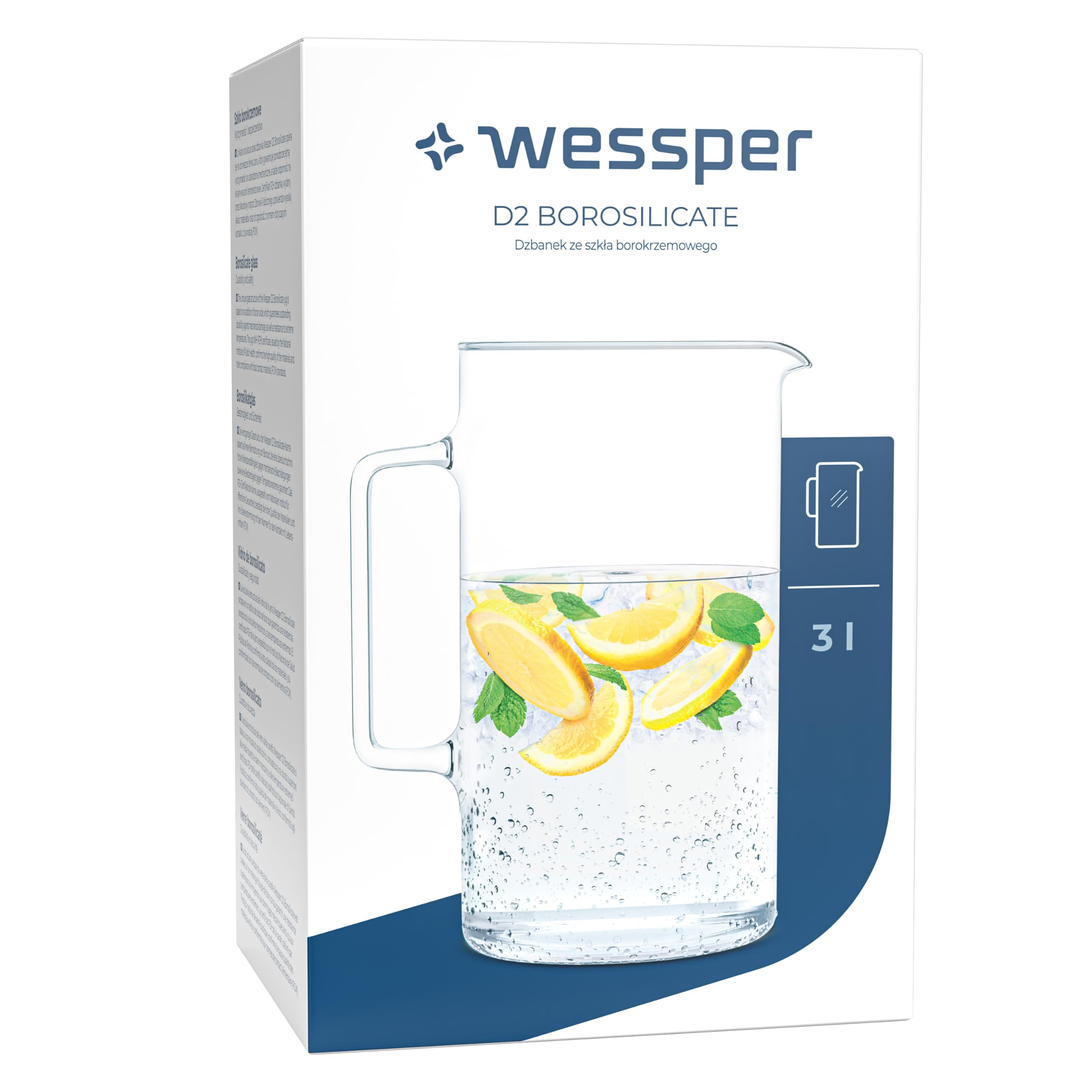Wessper Caraffa Acqua in Vetro Borosilicato per Succo Caldo Freddo Bevande ghiacciate tè Latte caffè e Vino Ross 3 L