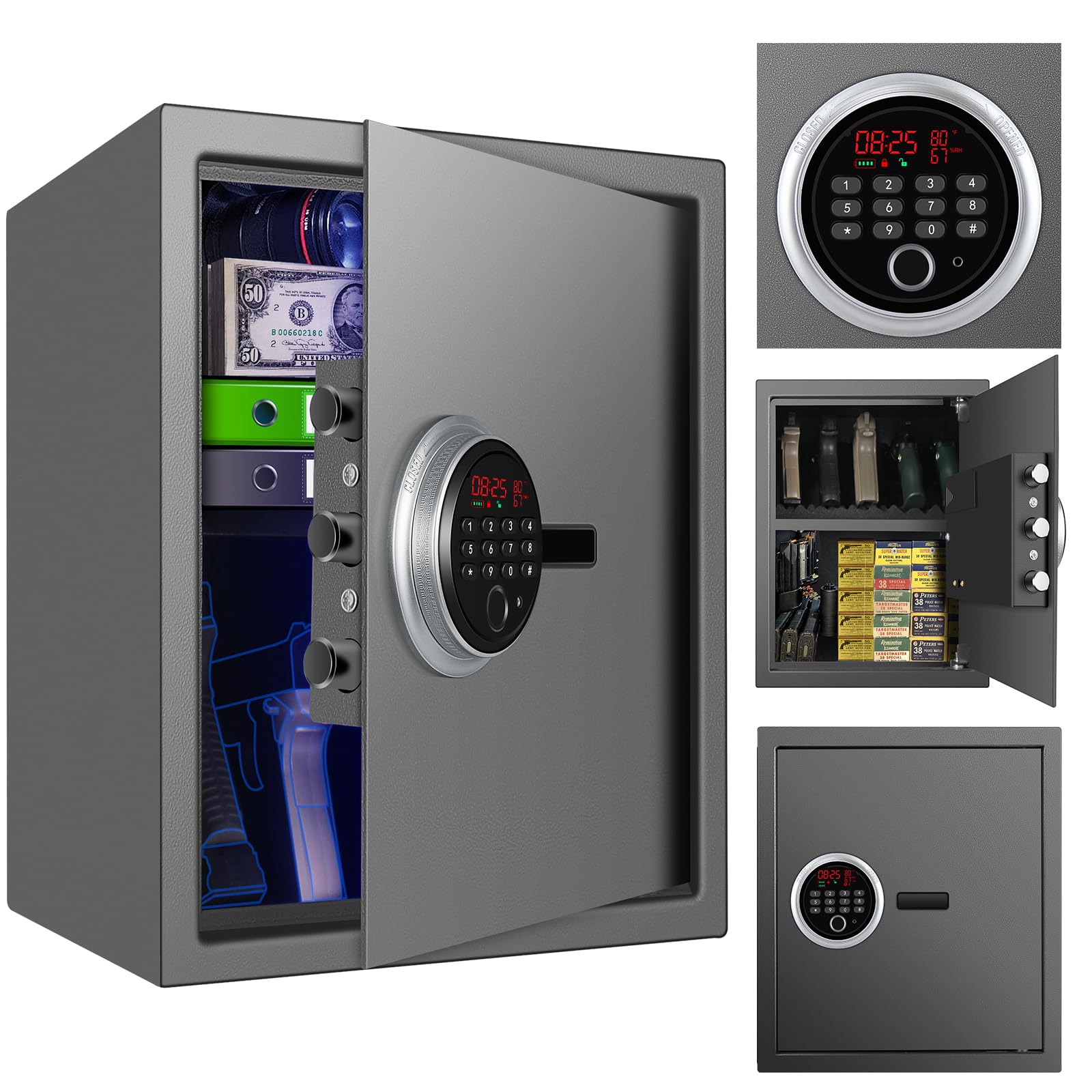 Sponsored Ad - Smart Security Cabinet Safe, Steel Lock Box hand Gun Safe -Perfect for Home/Office/Hotel, Secure Pistols, Documents, Jewelry, Valuables (Biometric Grey Safe with Screen-13.75"x13"x15")