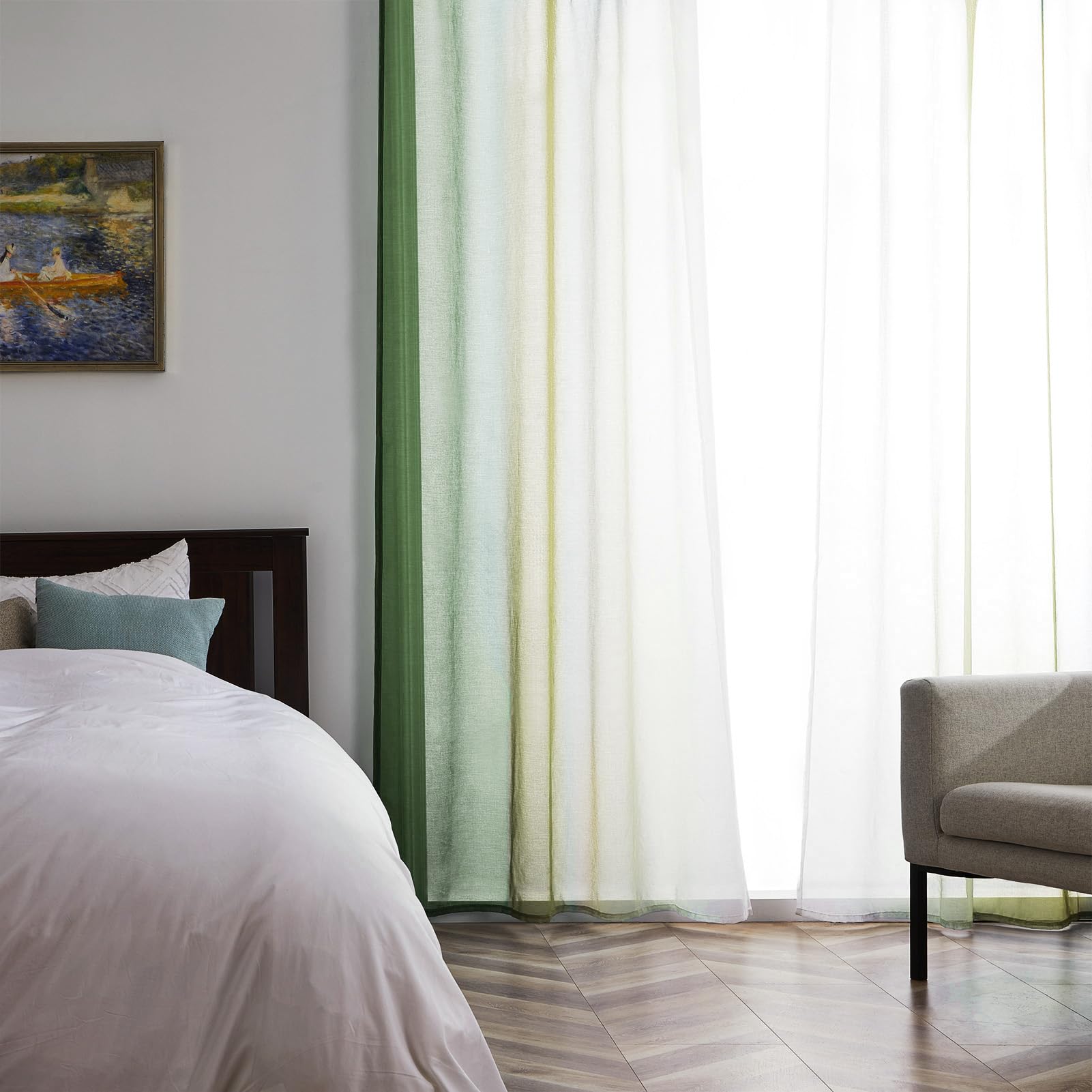 Topfinel Tende Voile Semi Trasparenti con Occhielli Tende Sfumate per Soggiorno Camera da Letto Cucina Camera da Bambino Tenda 2 Pannelli 140 x 240 CM Verde Oliva