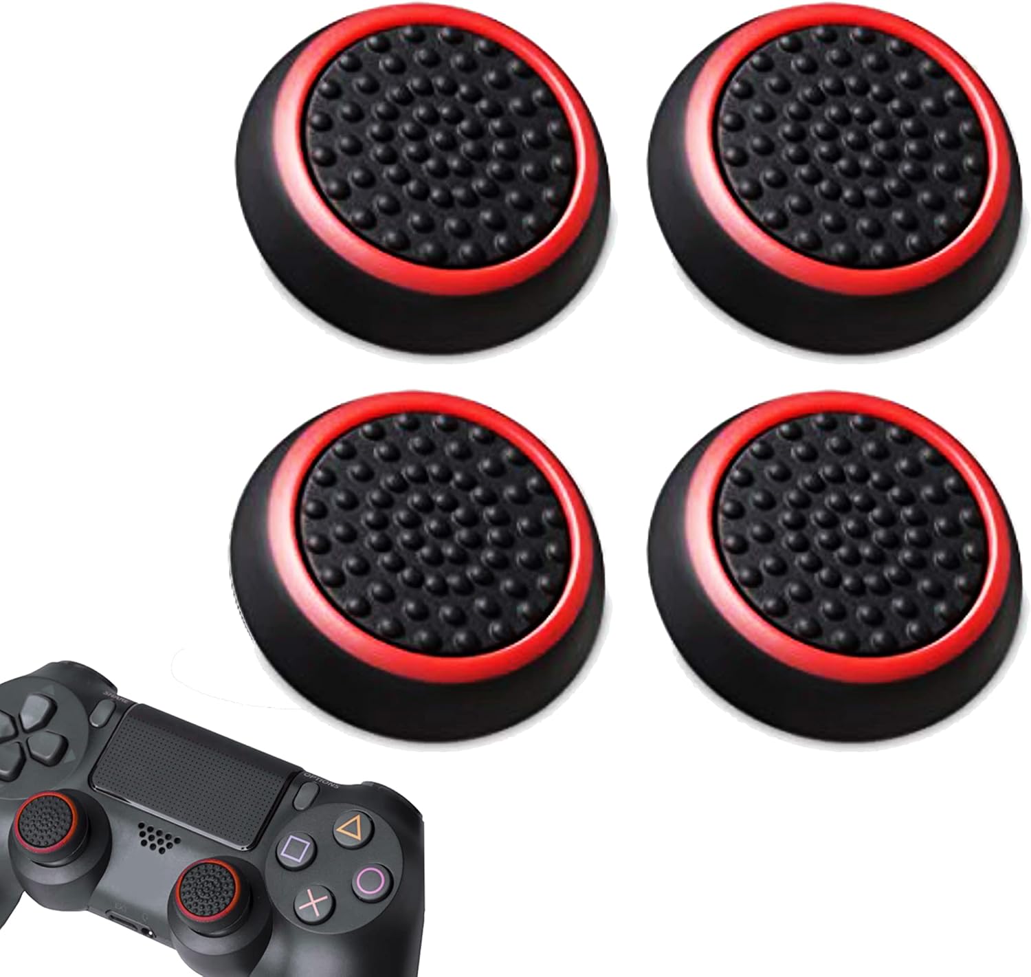 4 Pro Thumb Grips Caps Compatible with PS4 - PS5 Joystick Controller (Red)