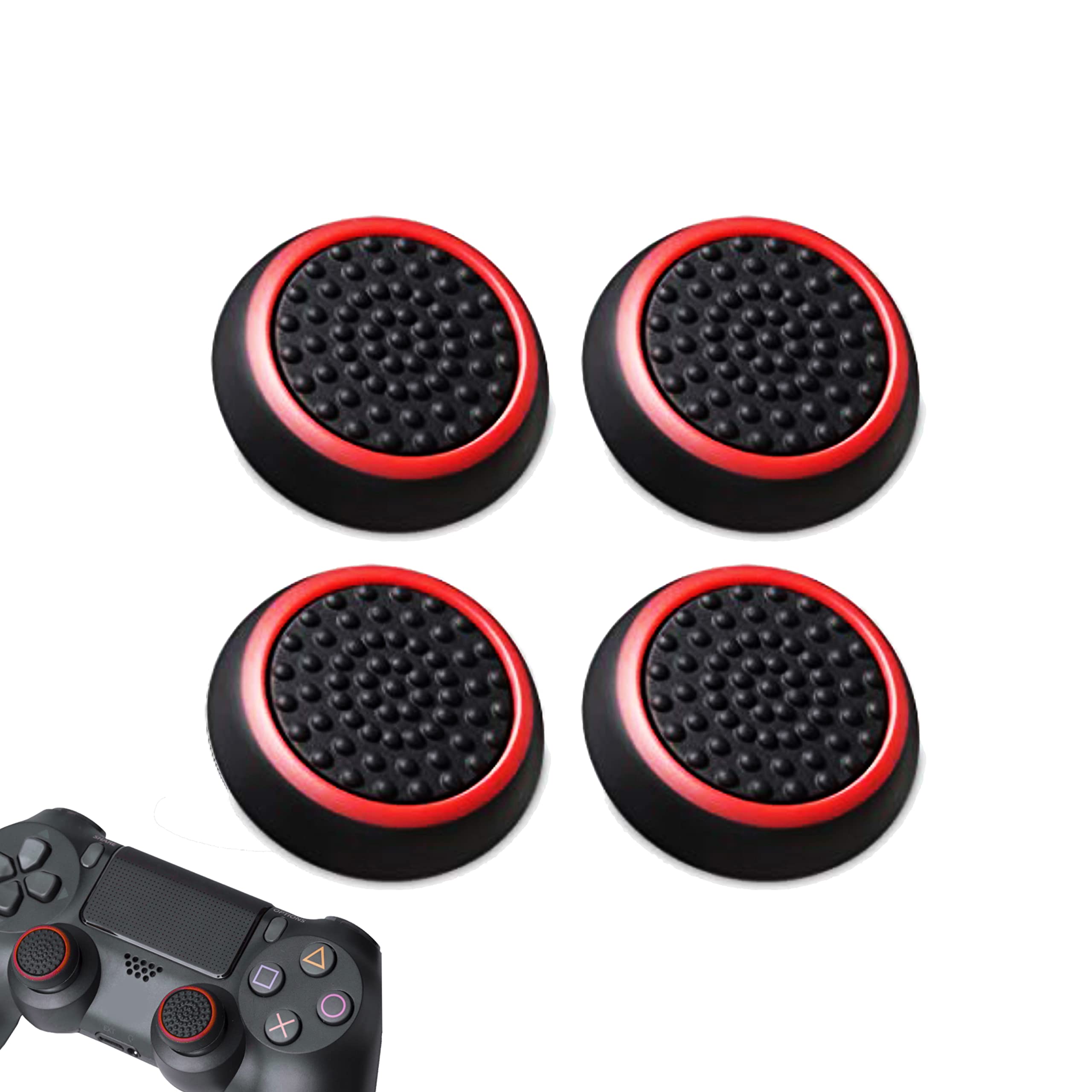 4 Pro Thumb Grips Caps Compatible with PS4 - PS5 Joystick Controller (Red)