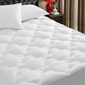 Quilted Mattress Pad Pillow Top Mattress Cover Protector Cooling Soft for Breathable Padded Deep Pocket 8-21 Fitted SupportiveWhite,Twin Size