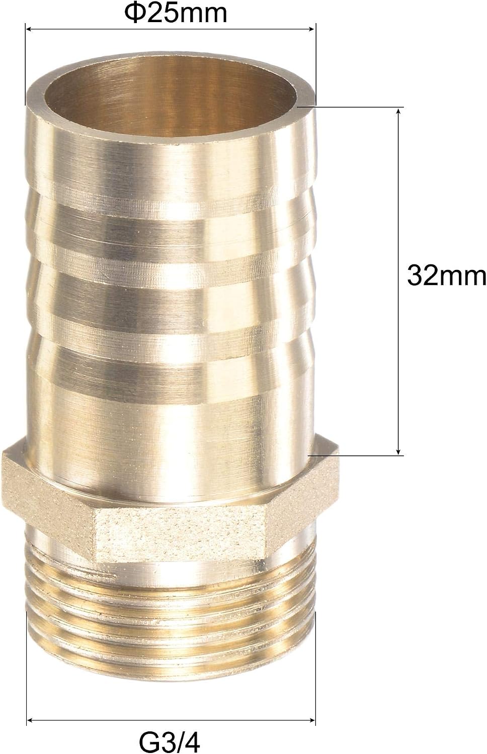 uxcell Brass Hose Barb Fitting Straight 25mm x G3/4 Male Thread Pipe Connector with Stainless Steel Hose Clamp, Pack of 1
