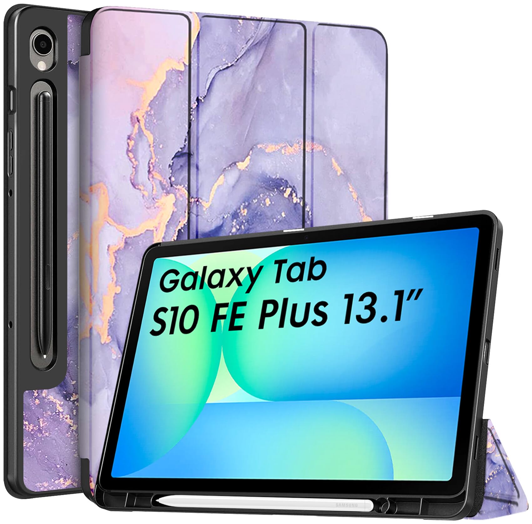 Robustrion Case for Samsung Galaxy Tab S10 FE Plus 13.1 inch Cover Case with [Pencil Holder] [Soft Flexible Case] for Samsung Tab S10 FE Plus 13.1 inch Tablet [Auto Sleep Wake Support] - Marble Lilac-image-10