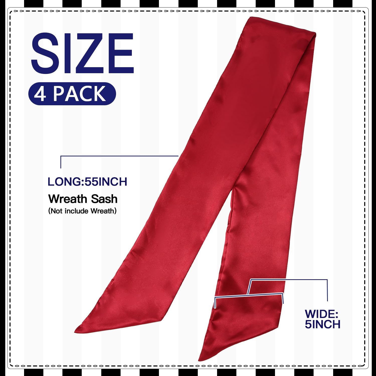 4 Pack Wreath Sash for Front Door, Red Blank Sash for Monogram Embroidery, Front Door Porch Decor, Wreath Accessories, 5'' L x 54'' W, Red (4)