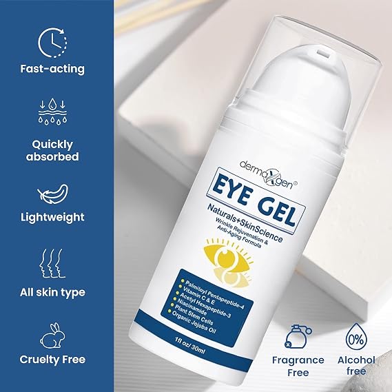 Instant Eye Treatment & Gel Bundle Featuring Plant Stem Cells & Advanced Time Reverse Anti-Aging Eye Cream for Smooth Fine Lines, Wrinkles, and Dark Circles