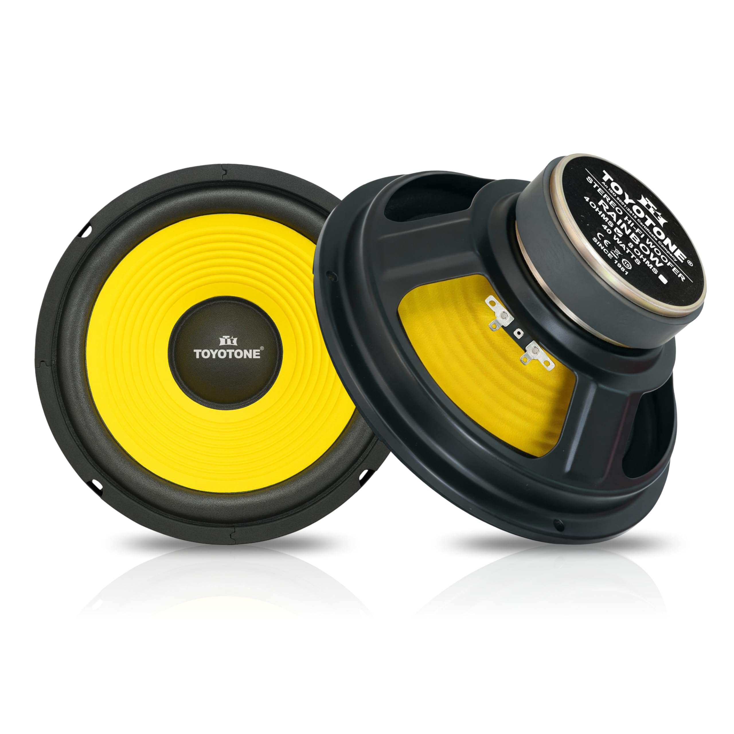 TOYOTONE 8" Inch Rainbow Yellow Stereo HI-FI Woofer Speaker | Copper Coil | Impedance 4 Ohms | 90 * 17MM Magnet | 40 Watt for Car and Home Audio System (Pack of 2)