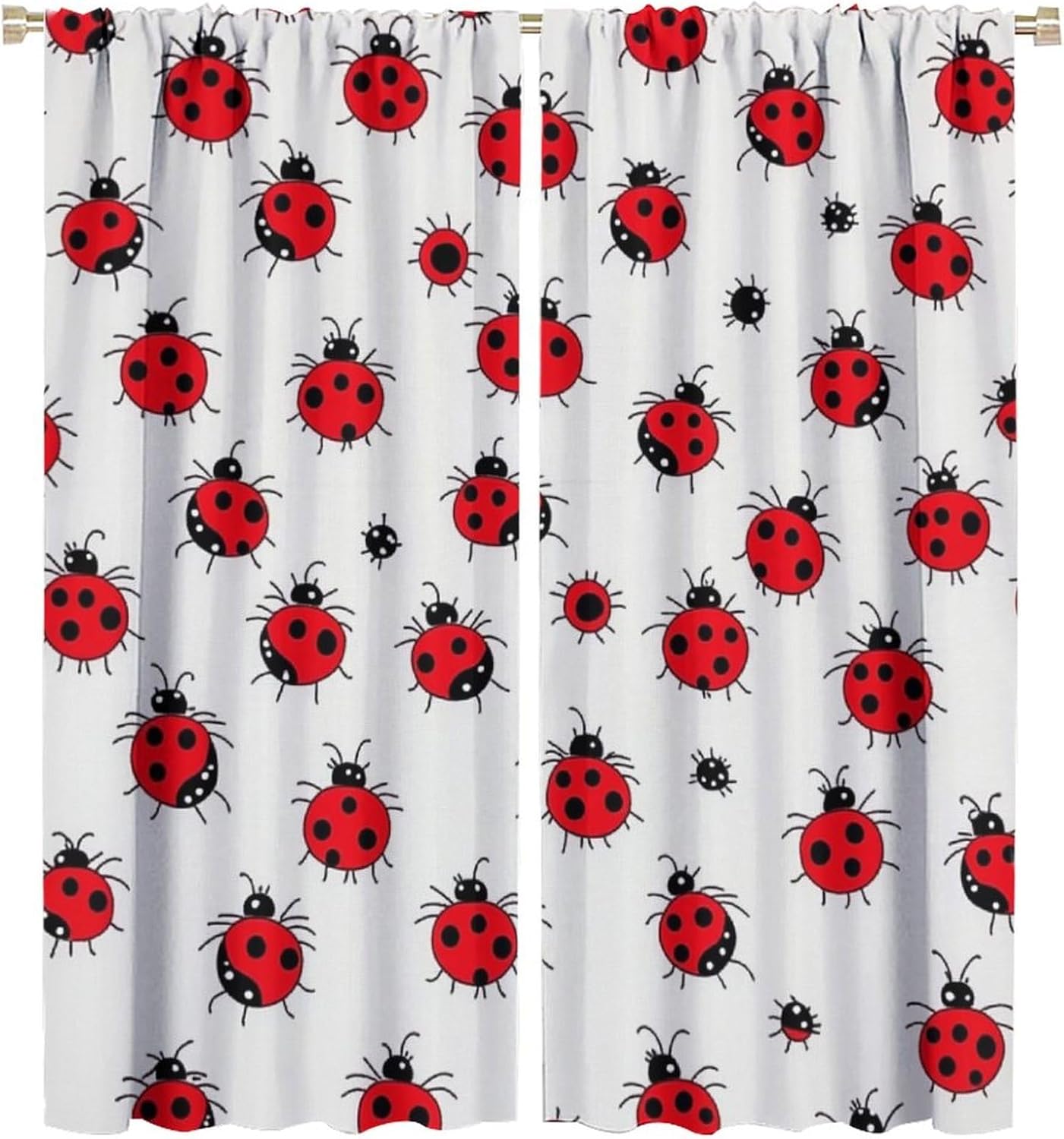 Nature Red Ladybug Blackout Curtains for Bedroom/Living Room, Insect Dot Curtains Rod Pocket Thermal Insulated Window Drapes, 2 Panels/Each 21" W x 45" L