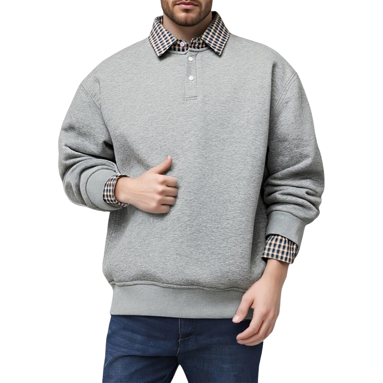 Sudaderas De Hombre Men's Sports Casual Shirt Plaid Collar Button Sweatshirt Reflectantes Oversize Camisa Manga Corta Ropa Verano Proteccion Solar Vento Trabajo Chaqueta Sudadera