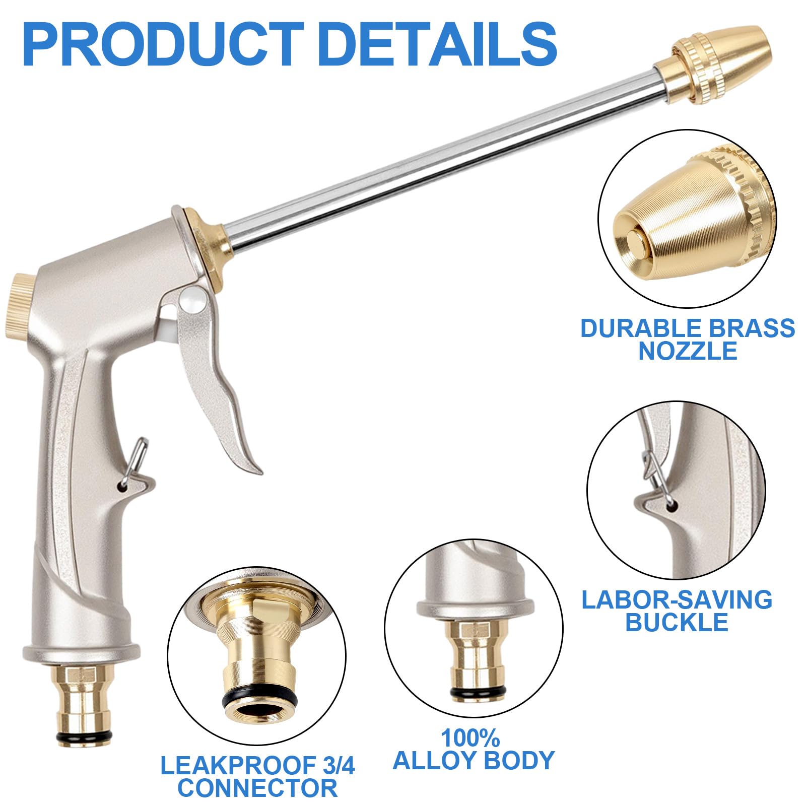 Garten-Handbrause Aus Metall – Hochdruck-Spritzpistole, 4 Sprühmuster, Für Bewässerung & Autowäsche