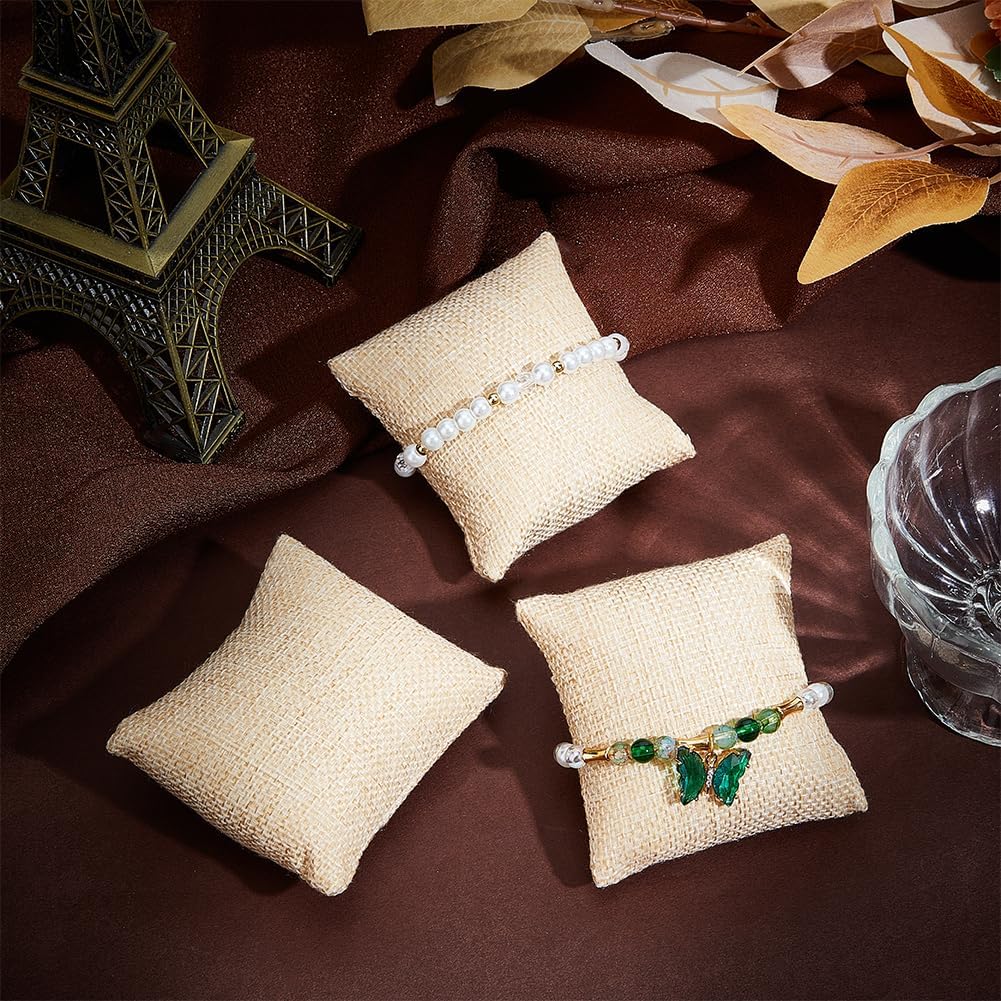 Beebeecraft 12Pcs Bracelet Watch Jewelry Pillow Display Burlywood Linen Bracelet Pillows Jewelry Display Watch Bracelet Bangle Cushions