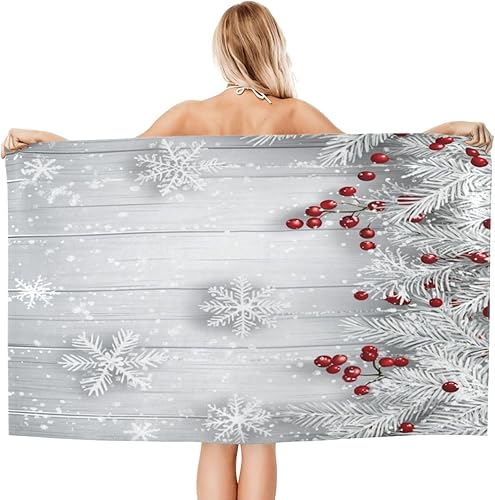 Miniatura 62 de DADABULIU Bath Towel Christmas Red Snowflake Xmas Beach Towels Soft Absorbent Washcloths Quick Dry Luxury Hotel Quality Towelling for Adults Kids