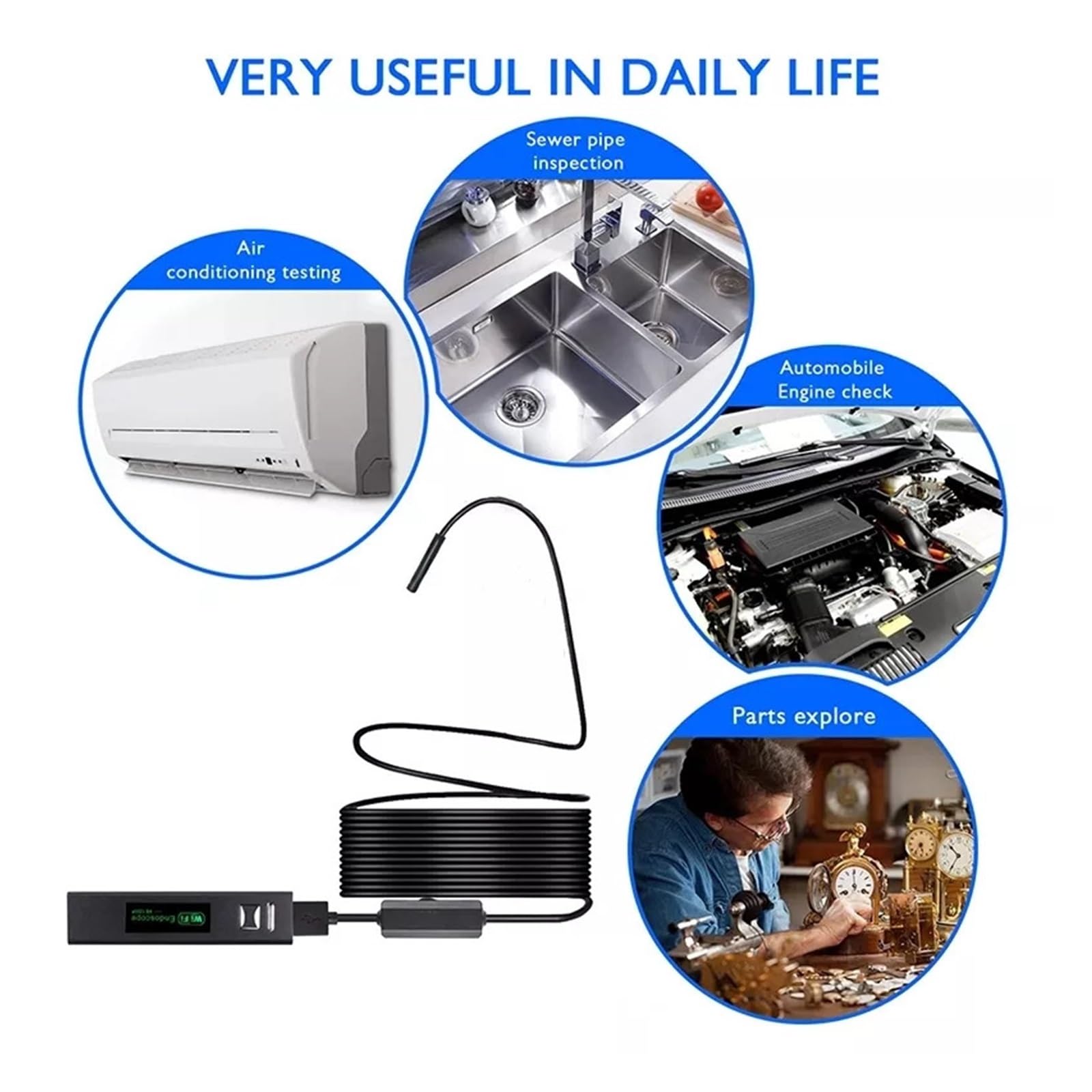 Cámara Endoscopio Industrial Lente De 8mm HD USB-C WiFi Boroscopio De Inspección Inalámbrico Impermeable 6/8 LED For Teléfonos Móviles(10m,1200P Soft Cable)