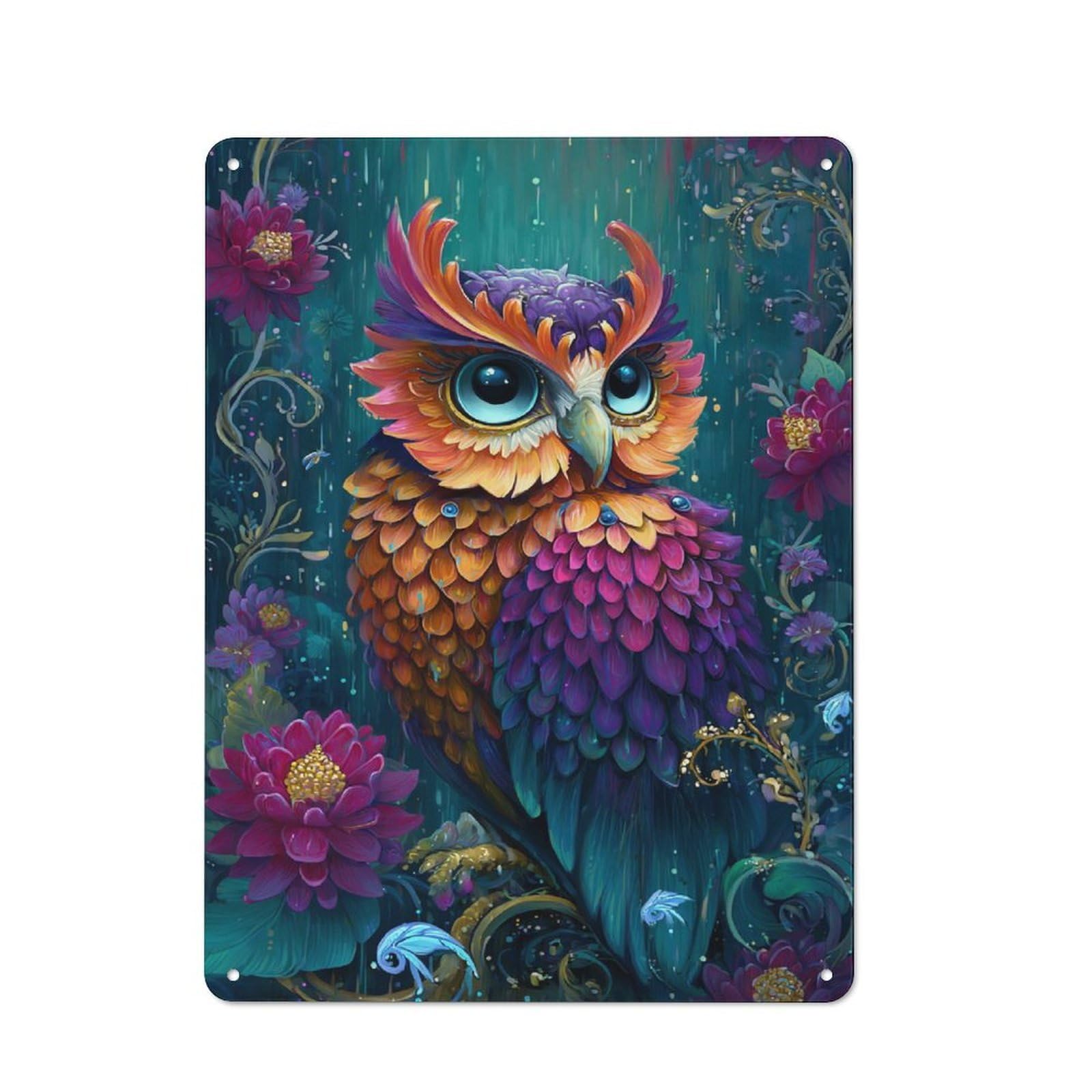 Junmoney Magical Rainbow Owl Garden Rustic Metal Plaque 40X30cm For Hobby Room Or Studio, For Creative Interior Collectors
