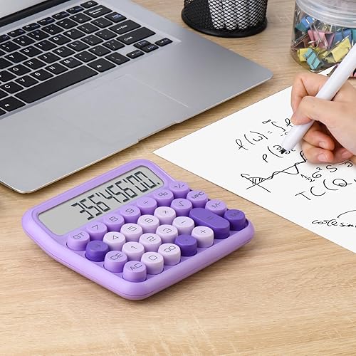 Miniatura 4 de Calculadora de interruptor mecánico, 12 dígitos, pantalla LCD grande, rosa, botones grandes, escritorio, lindo, para la vida cotidiana y el trabajo