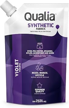 Qualia Synthetic Fabric Dye, Easy to Use, Perfect for Synthetic Fabrics Polyester, Spandex, Nylon, and More, Ultra-Concentrated Colors for Vibrant Results, Violet, 1 Pack