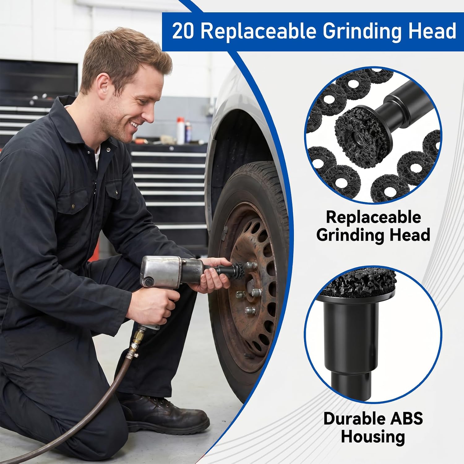 22 Pcs Wheel Hub Brake Cleaning Tool Kit, Wheels Stud Cleaner with 20 Pads, Fits 1/2” Wrenches or Electric Drill