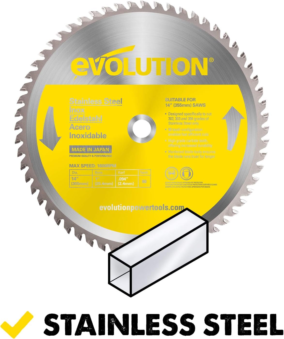 Flash Sale Evolution Power Tools 14BLADESS Stainless Steel Cutting Saw Blade, 14-Inch x 90-Tooth , Yellow