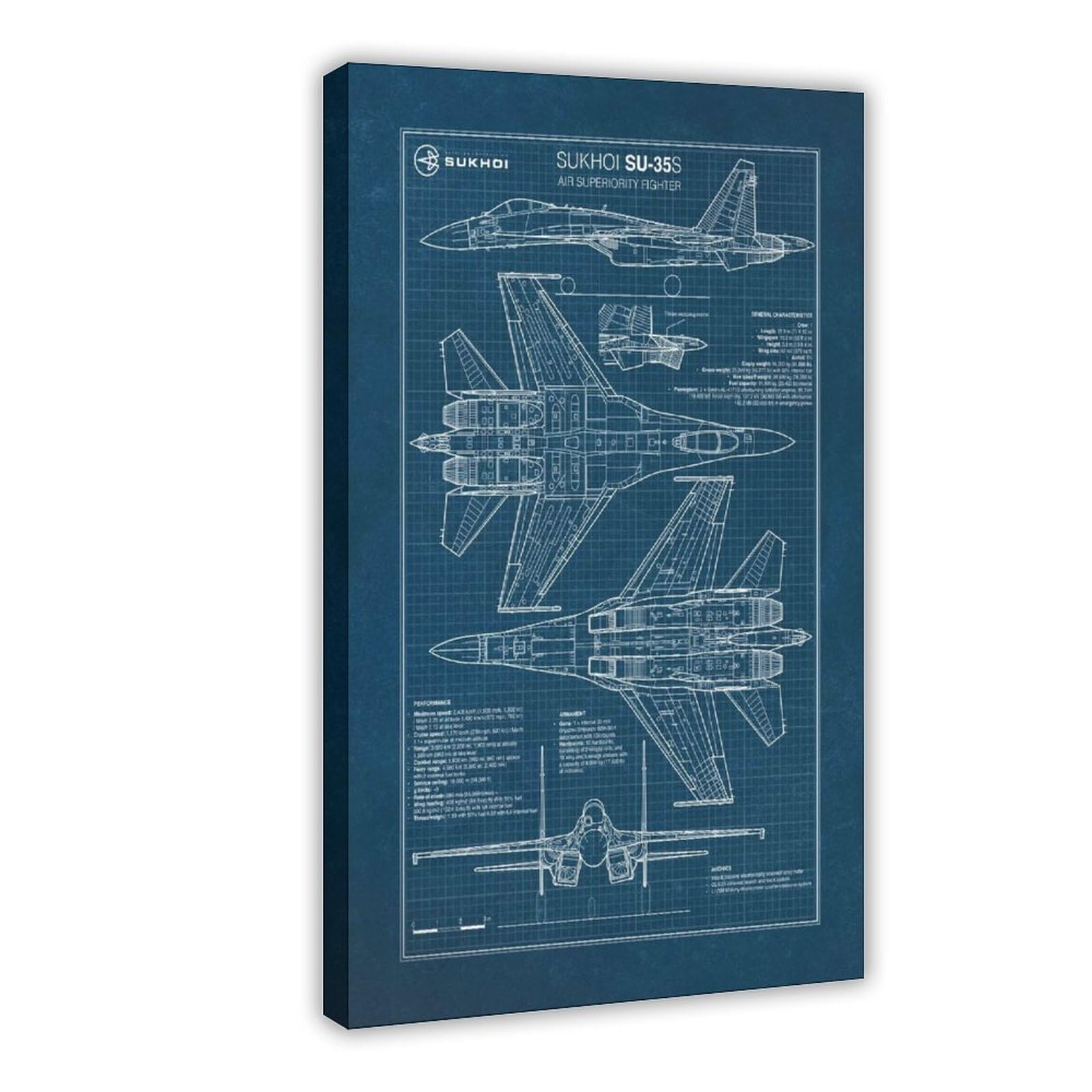 Qzfncoyu Russian Fighter Aircraft, Blueprint Poster Canvas Poster Bedroom Decor Landscape Office Room Decor Gift 12X18inch(30X45cm)