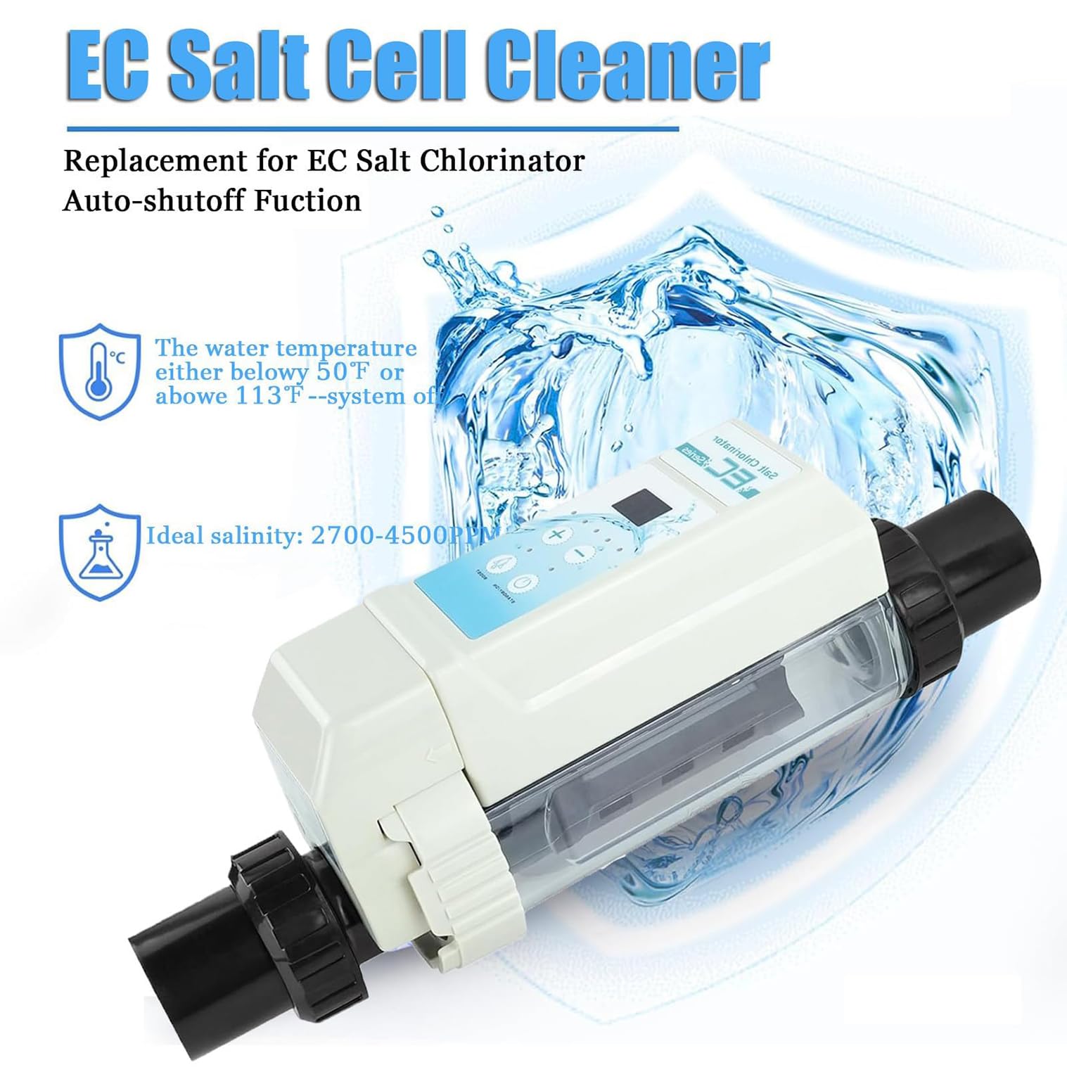 Generador de cloro para piscina de agua salada con función de limpieza automática para spas