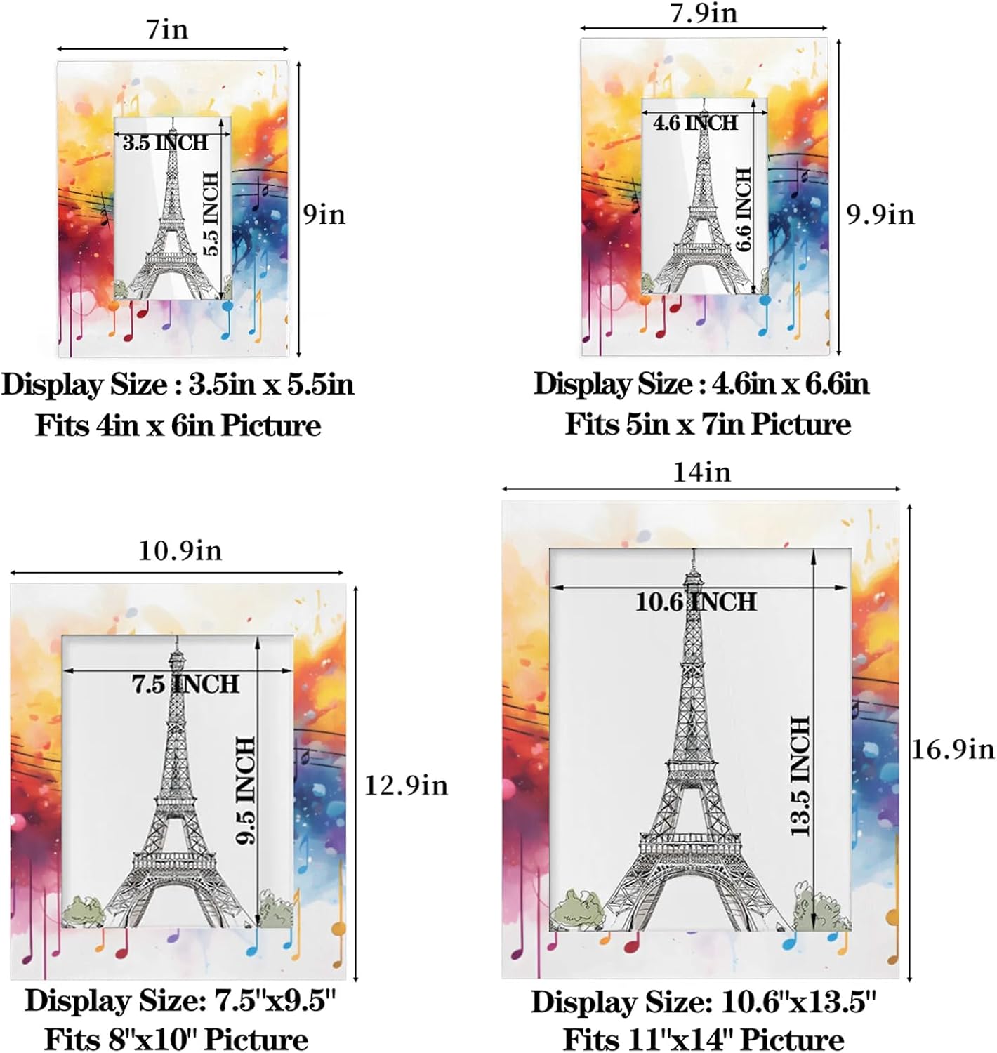 8x10 Picture Frame Colorful Music Notes Wooden Wall Hanging or Tabletop 8x10 Photo Frame Collage Family Wedding Picture Frames for Home Decor Gifts