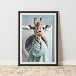 60 Second Makeover Limited Giraffe In Washing Machine Print Wall Art Utility Room Accessories Bathroom Art Home Decoration Laundry Room Wall Decor Bathroom Accessories No Frame - A4