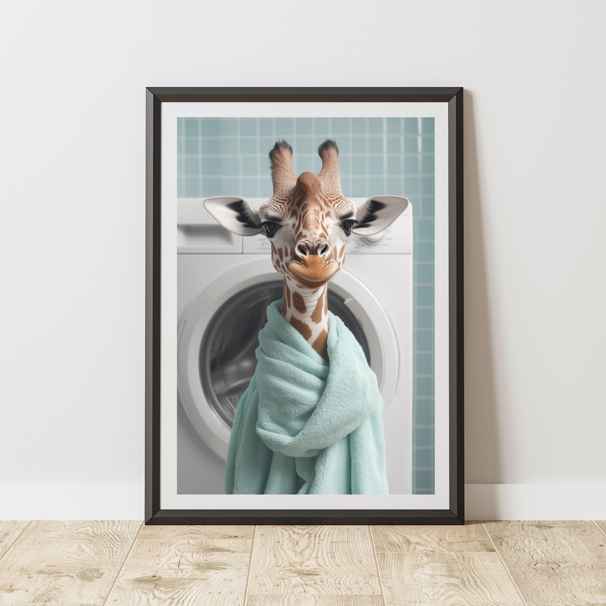 60 Second Makeover Limited Giraffe In Washing Machine Print Wall Art Utility Room Accessories Bathroom Art Home Decoration Laundry Room Wall Decor Bathroom Accessories No Frame - A3