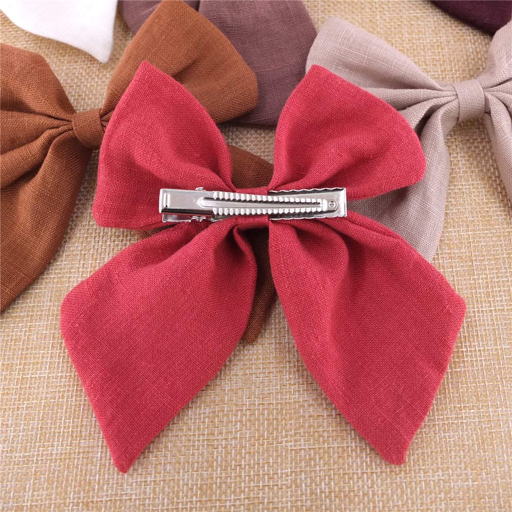 Original Linen Bow Hair Clips Girls Women Large Sailor Bows Baby and Mom Hair Alligator Clips White Navy Neutral Bow