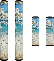 Vista 11 de Decoración de cocina con estampado de flores azules para interiores, 4 accesorios para manijas de puerta, fundas duraderas para manijas