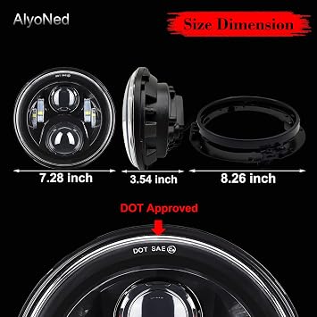 AlyoNed 7 inch Motorcycle LED Headlight DOT Lamp Kit with Mounting Bracket Compatible with Harley Davidson Fatboy Street Glide Heritage Softail Road King Switchback Electra Glide Ultra Classic Black