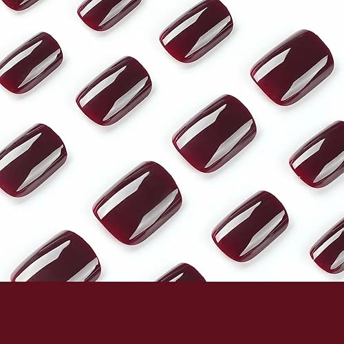 Miniatura 98 de MISUD Uñas postizas cuadradas cortas a presión, con pegamento brillante, uñas postizas de verano, uñas acrílicas coloridas con punta francesa, uñas