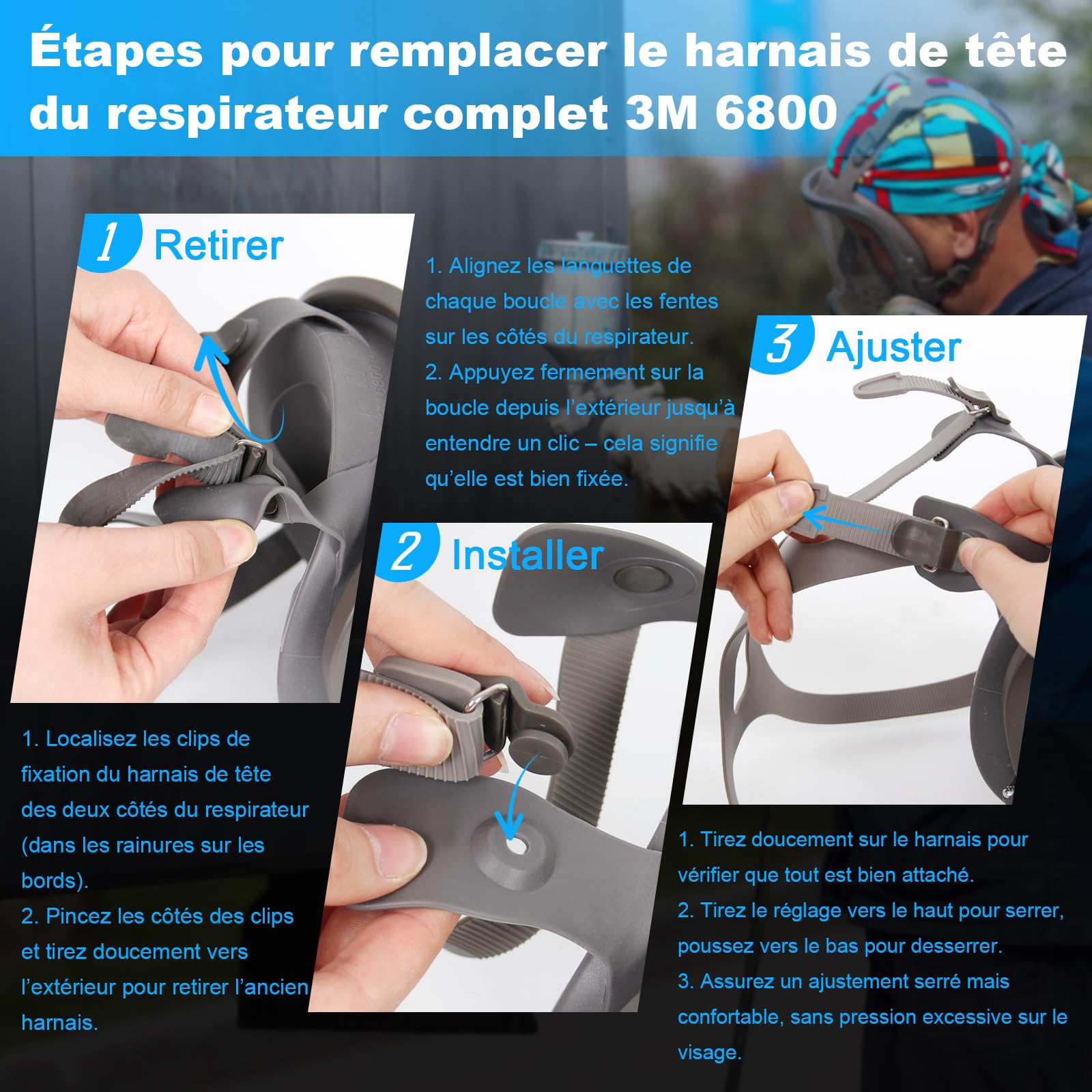 Harnais de Tête Compatible avec la Série 3M 6000 6700, 6800, 6900, Trudsafe 6900, Harnais de Rechange pour Masque Respiratoire Intégral