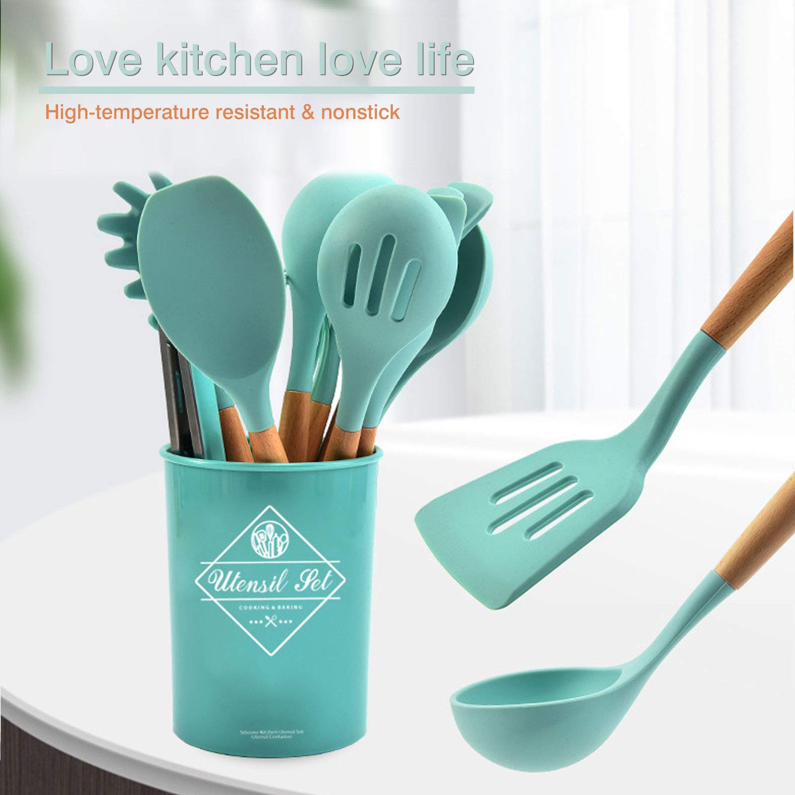 Set Composto Utensili Cucina in Silicone da 11 pz Antiaderente Cucina Cottura Resistente al Calore, Rosa