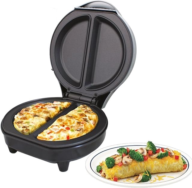 Trendi Dual Omelette Maker Electric-Easy Clean Non-Stick Cooking Plate-Makes Healthy Omelettes,Scrambled & Fried Eggs-Featuring Ready Indicator Light & Cool Touch Handle,750W,26.5x22.5x14 cm