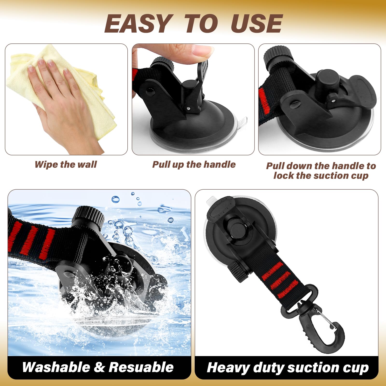 4 Ventose Con Ganci Per Campeggio - Gancio A Ventosa Per Auto, Tende E Bagagli - Con Ganci A S E Panno - Foto 7