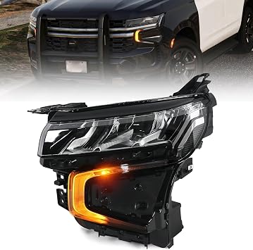 Left LED/Halogen Police Edition Headlight for Chevy Tahoe Suburban 2021-2023 Headlamp Replacement for Driver Side LH