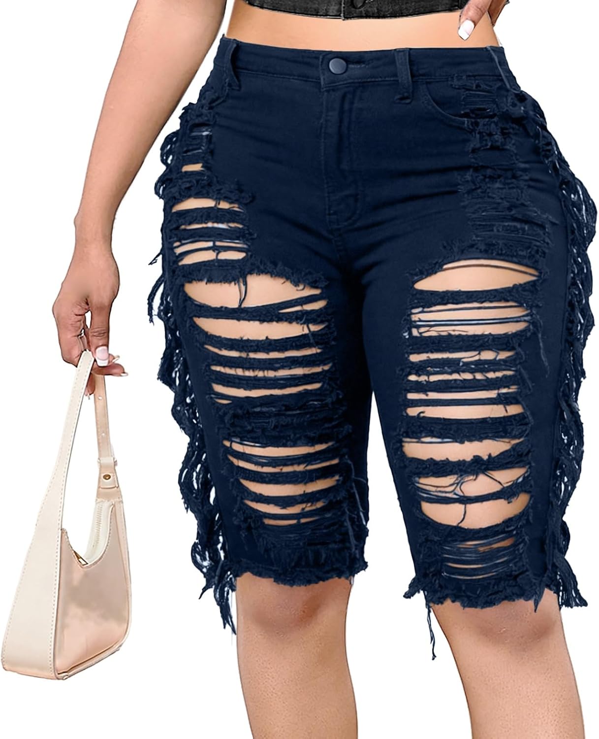 SeNight Women's Denim Shorts High Waisted Frayed Raw Hem Ripped Short Jeans