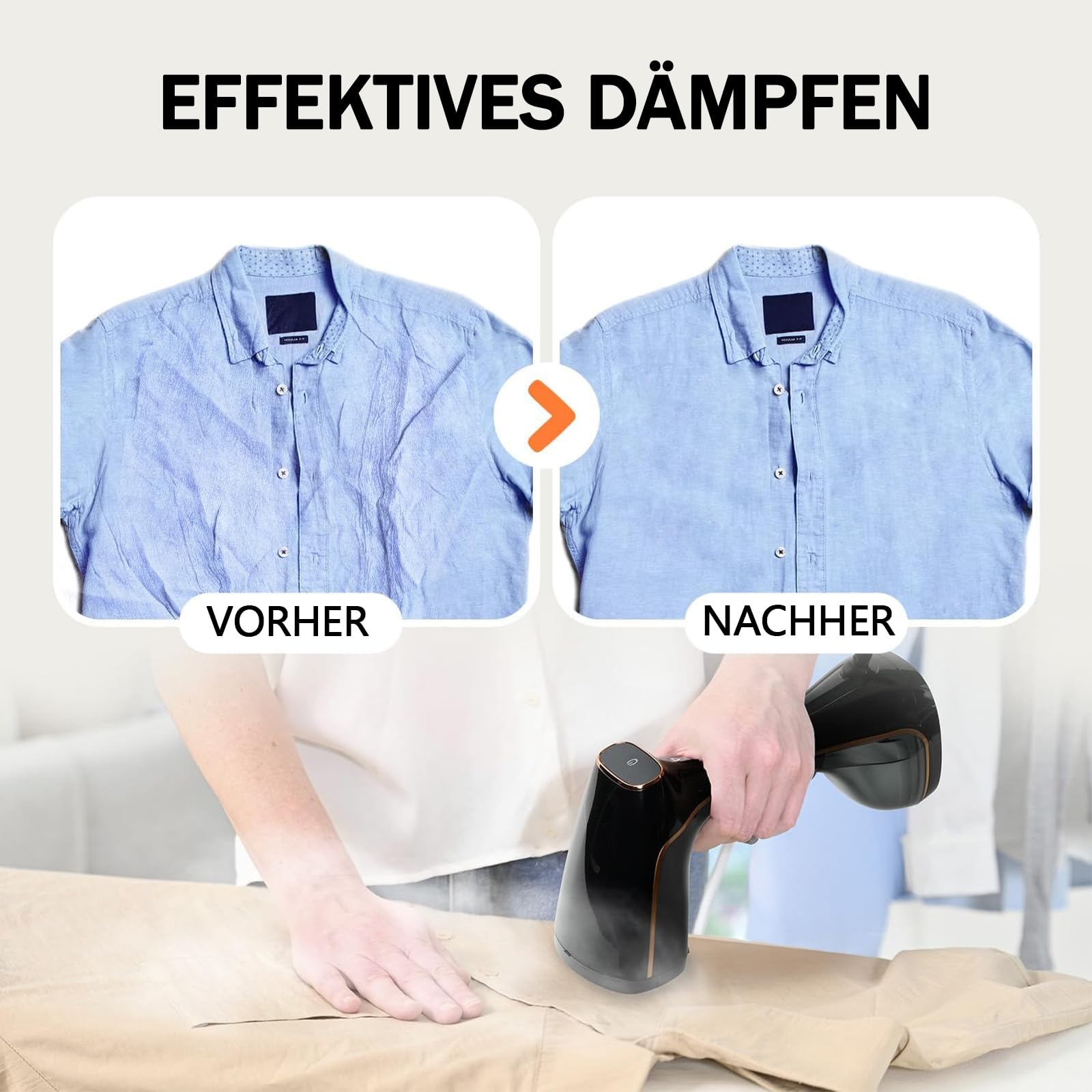 OKYUK Dampfglätter 1800W, Tragbarer Steamer für Kleidung, 320ml Wassertank, Schnellaufheizung, Dampfbügeleisen inkl. 2 Bürsten, Ideal für Reise & Zuhause, Faltenentferner gegen Bakterien(Weiß)