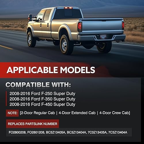 Miniatura 4 de Luces traseras LED compatibles con Ford F250 F350 F450 Super Duty 2008-2016, lente transparente, tubo rojo tipo C, lámparas de freno traseras OE