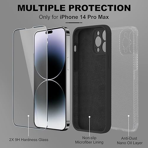 Miniatura 465 de BossKiss Funda compatible con iPhone 14 Pro, silicona mejorada [protección de cámara] [2 protectores de pantalla 9H], forro interior de microfibra